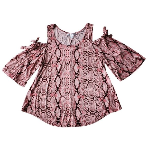 New VENUS Lascana Pink Python Print Cold Shoulder Top S - Picture 4 of 12